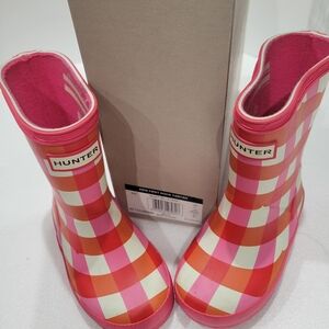 Hunter Vibrant Pink & Orange Gingham Boots Sz 6 Toddler